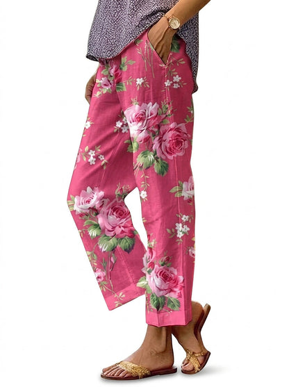 Pantalones de pierna ancha con estampado floral para mujer