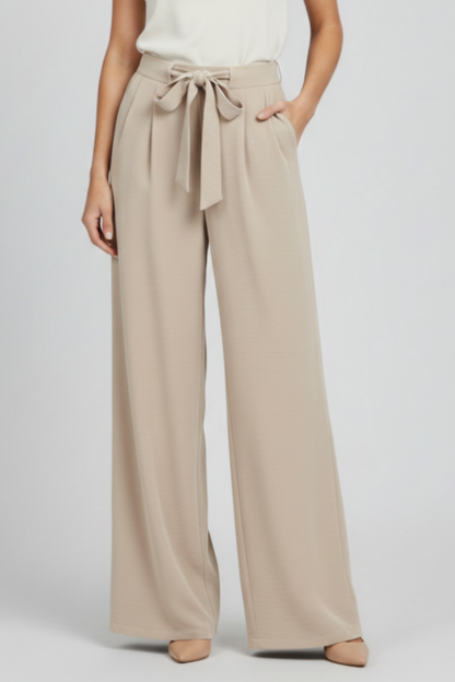 Pantalones de pierna ancha para mujer con cinturón de lazo