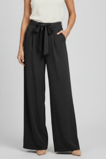 Pantalones de pierna ancha para mujer con cinturón de lazo