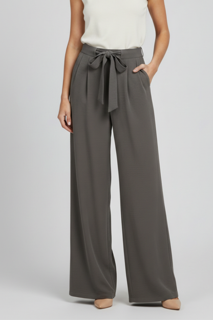 Pantalones de pierna ancha para mujer con cinturón de lazo