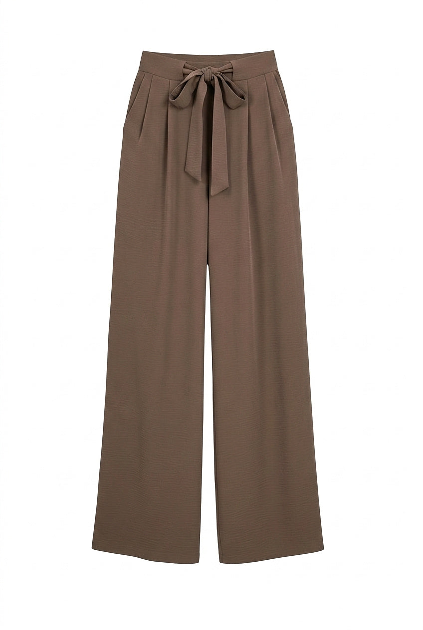 Pantalones de pierna ancha para mujer con cinturón de lazo