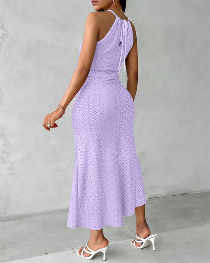 Vestido midi mujer jacquard halter abertura elegante verano