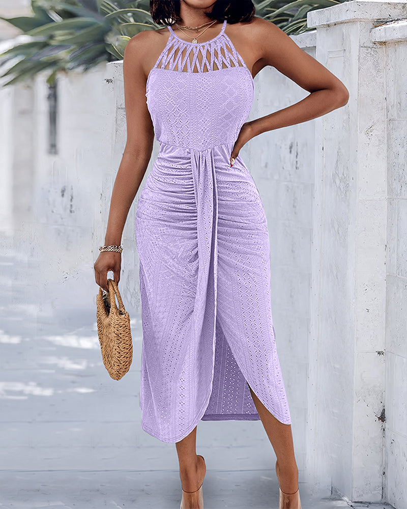 Vestido midi mujer jacquard halter abertura elegante verano