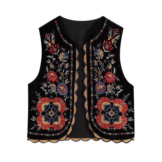 Rocío | Chaleco Bordado Boho Mujer Estampado Floral