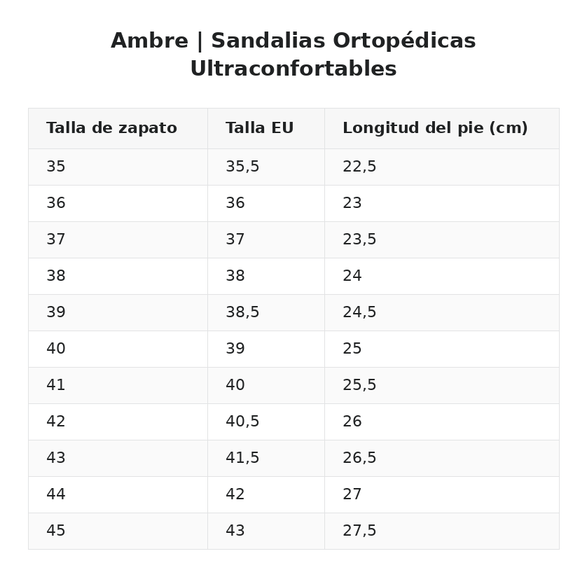 Ambre™ | Sandalias Ortopédicas Ultraconfortables — guía de tallas