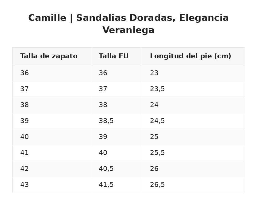Camille™ | Sandalias Doradas, Elegancia Veraniega — guía de tallas