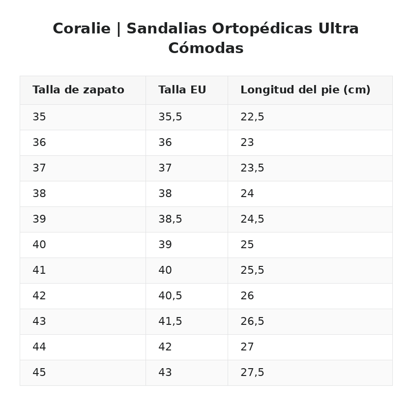 Coralie™ | Sandalias Ortopédicas Ultra Cómodas — guía de tallas