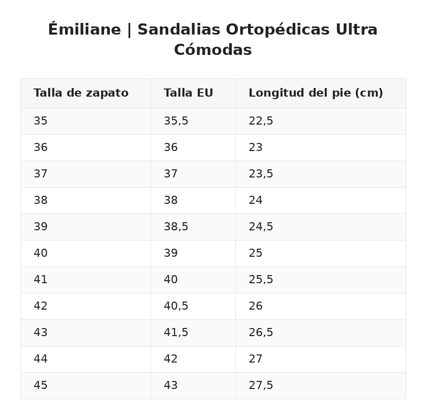 Émiliane™ | Sandalias Ortopédicas Ultra Cómodas — guía de tallas