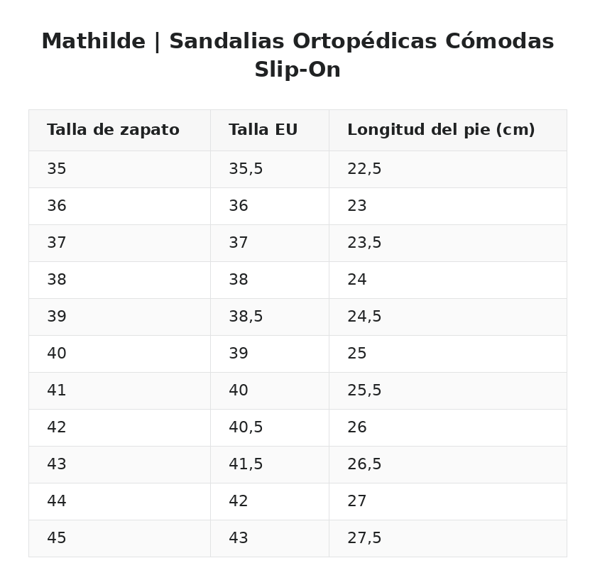 Mathilde™ | Sandalias Ortopédicas Cómodas Slip-On — guía de tallas