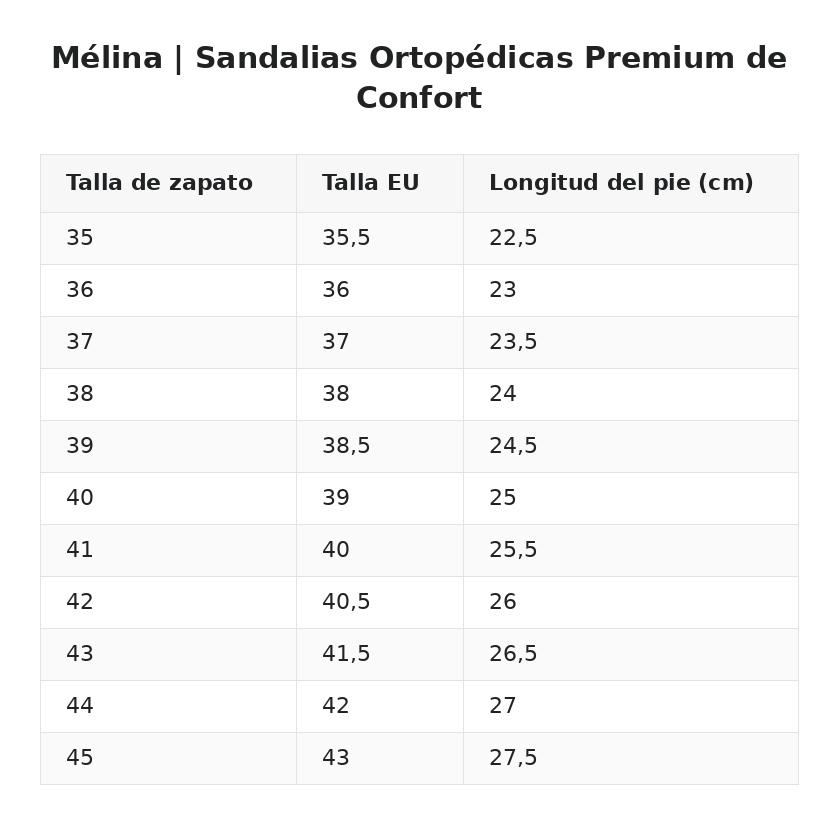Mélina™ | Sandalias Ortopédicas Premium de Confort — guía de tallas