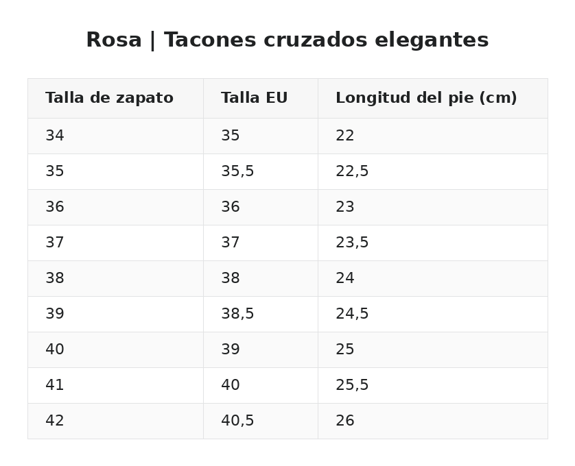 Rosa | Tacones cruzados elegantes — guía de tallas