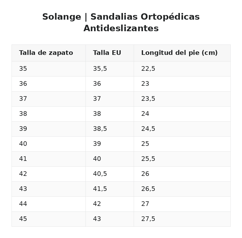 Solange™ | Sandalias Ortopédicas Antideslizantes — guía de tallas