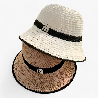 Sombrero de paja trenzada para mujer con banda de logotipo