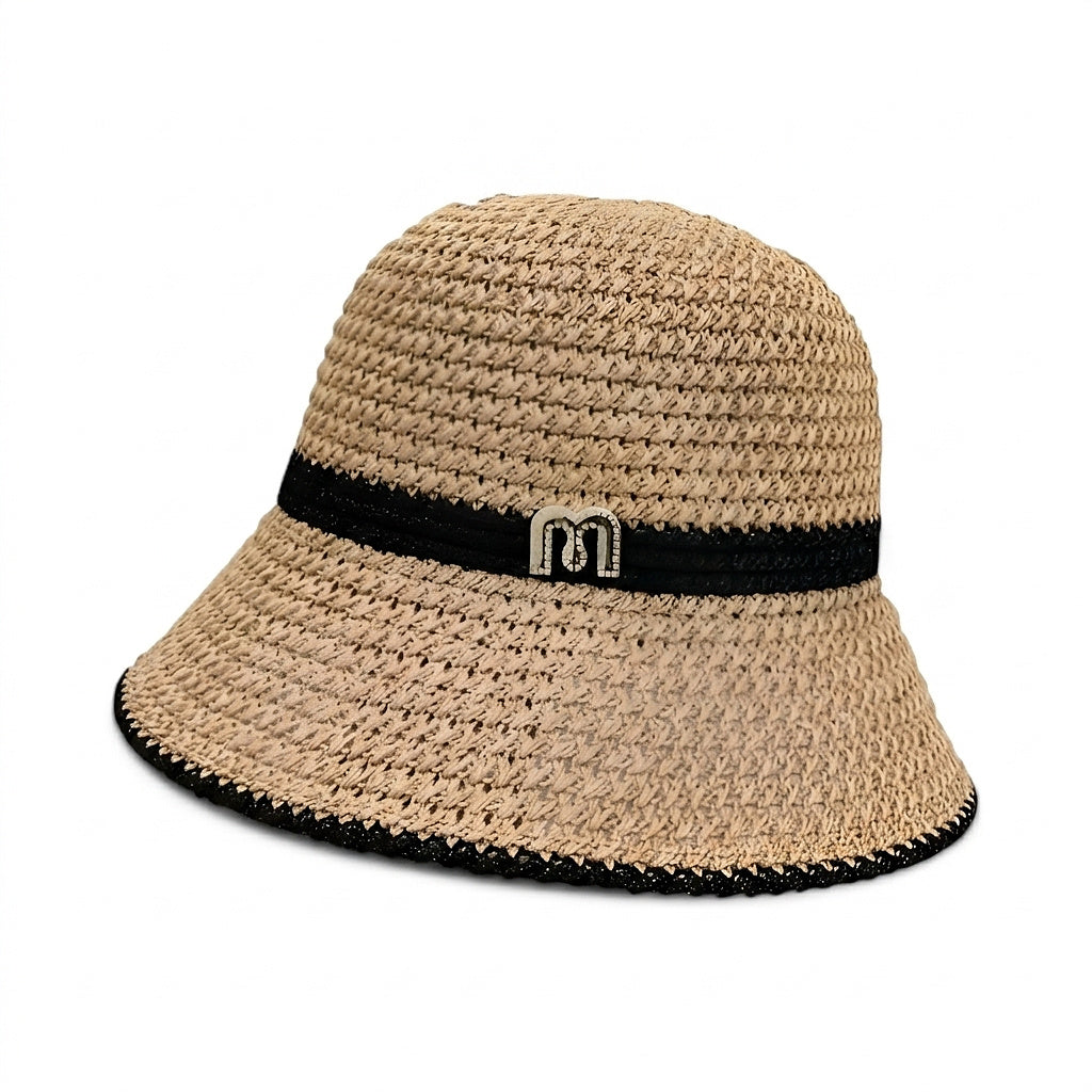 Sombrero de paja trenzada para mujer con banda de logotipo