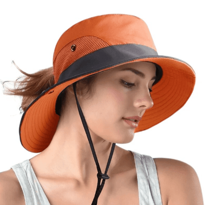Sombrero de sol de ala ancha para mujer con abertura para coleta