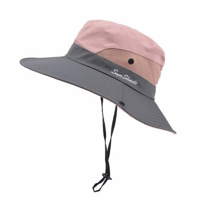 Sombrero de sol de ala ancha para mujer con abertura para coleta