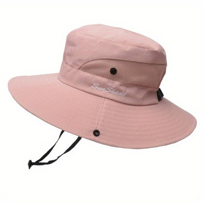 Sombrero de sol de ala ancha para mujer con abertura para coleta