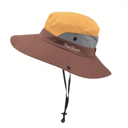 Sombrero de sol de ala ancha para mujer con abertura para coleta