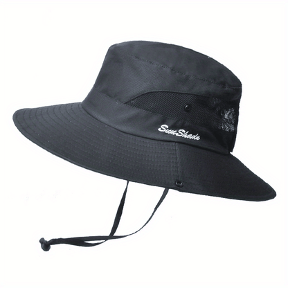 Sombrero de sol de ala ancha para mujer con abertura para coleta