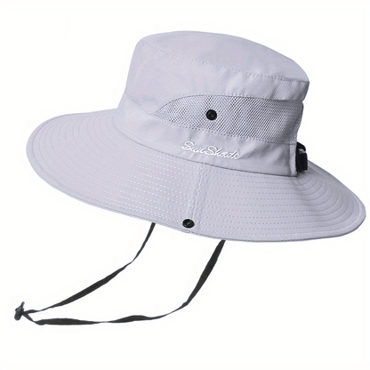 Sombrero de sol de ala ancha para mujer con abertura para coleta