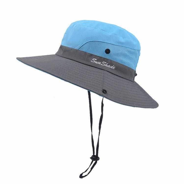 Sombrero de sol de ala ancha para mujer con abertura para coleta