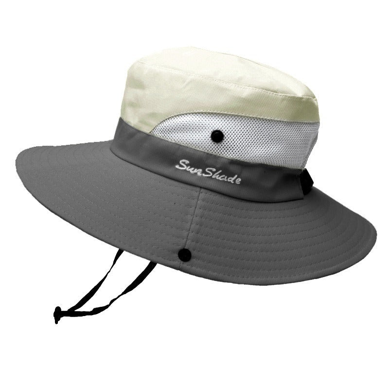 Sombrero de sol de ala ancha para mujer con abertura para coleta
