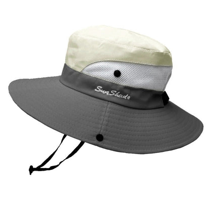 Sombrero de sol de ala ancha para mujer con abertura para coleta