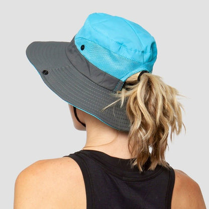Sombrero de sol de ala ancha para mujer con abertura para coleta