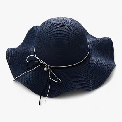 Sombrero de sol de ala ancha para mujer con lazo