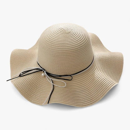 Sombrero de sol de ala ancha para mujer con lazo