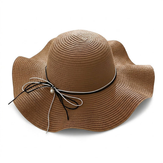 Sombrero de sol de ala ancha para mujer con lazo