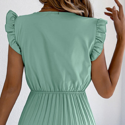 Vestido midi poliéster plisado con encaje para ocasión elegante