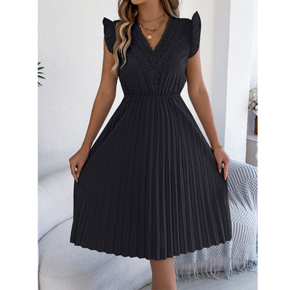 Vestido midi poliéster plisado con encaje para ocasión elegante