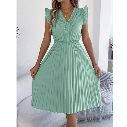 Vestido midi poliéster plisado con encaje para ocasión elegante
