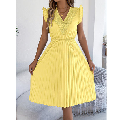 Vestido midi poliéster plisado con encaje para ocasión elegante