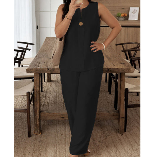 Conjunto mujer sin mangas con pantalón fluido elegante