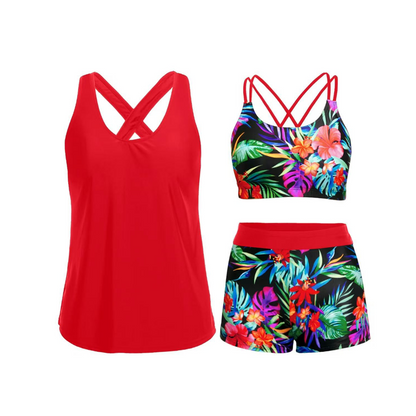 Tankini Mujer Tres Piezas de Cobertura Completa con Shorty