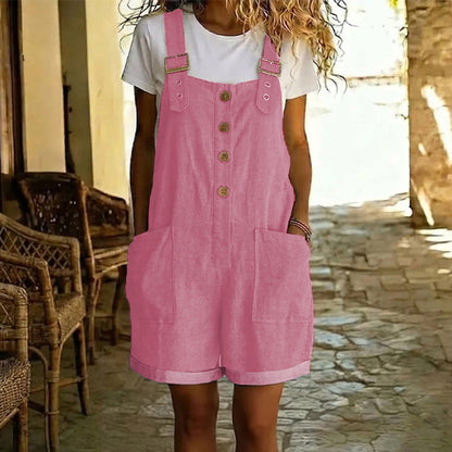 Peto corto mujer con tirantes ajustables y bolsillos amplios
