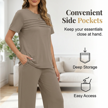 Conjunto casual de mujer de dos piezas con pantalón amplio
