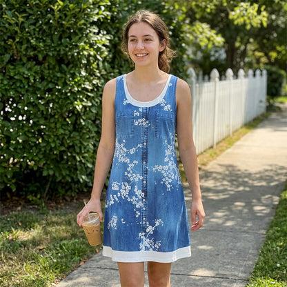 Vestido corto para mujer con efecto denim sin mangas