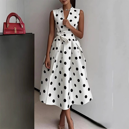 Vestido midi para mujer con lunares y cinturón ajustable