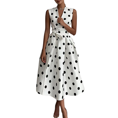 Vestido midi para mujer con lunares y cinturón ajustable