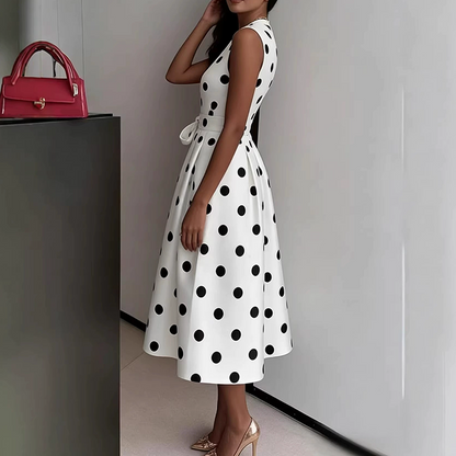 Vestido midi para mujer con lunares y cinturón ajustable