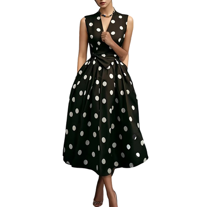 Vestido midi para mujer con lunares y cinturón ajustable