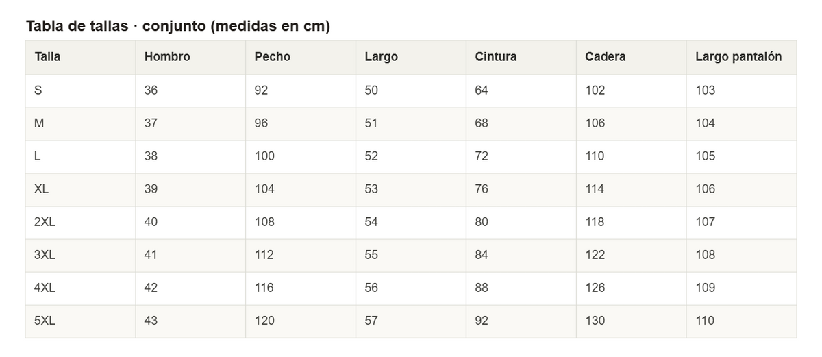 Bea | Conjunto fluido de dos piezas — guía de tallas