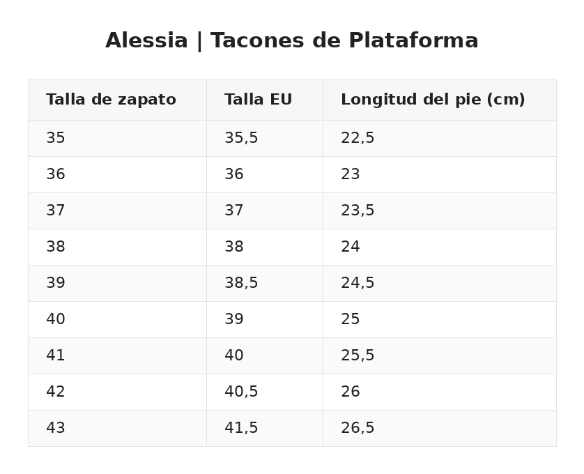 Alessia | Tacones de plataforma — guía de tallas