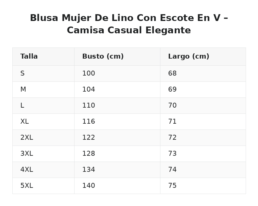 Blusa Mujer De Lino Con Escote En V – Camisa Casual Elegante — guía de tallas