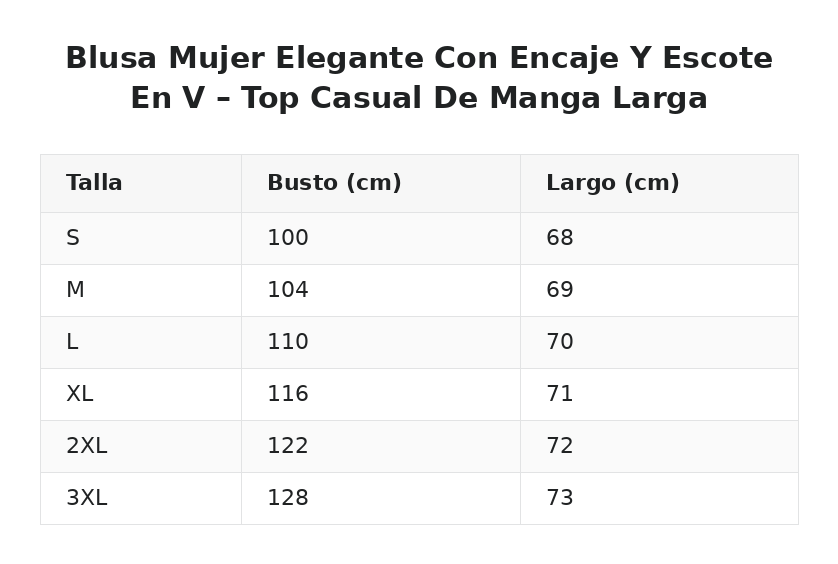 Blusa Mujer Elegante Con Encaje Y Escote En V – Top Casual De Manga Larga — guía de tallas