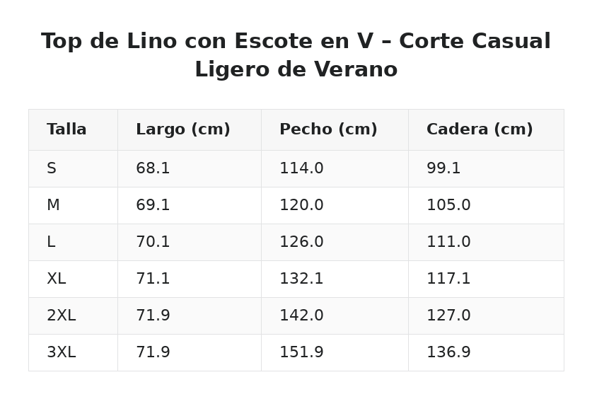 Top de Lino con Escote en V – Corte Casual Ligero de Verano — guía de tallas