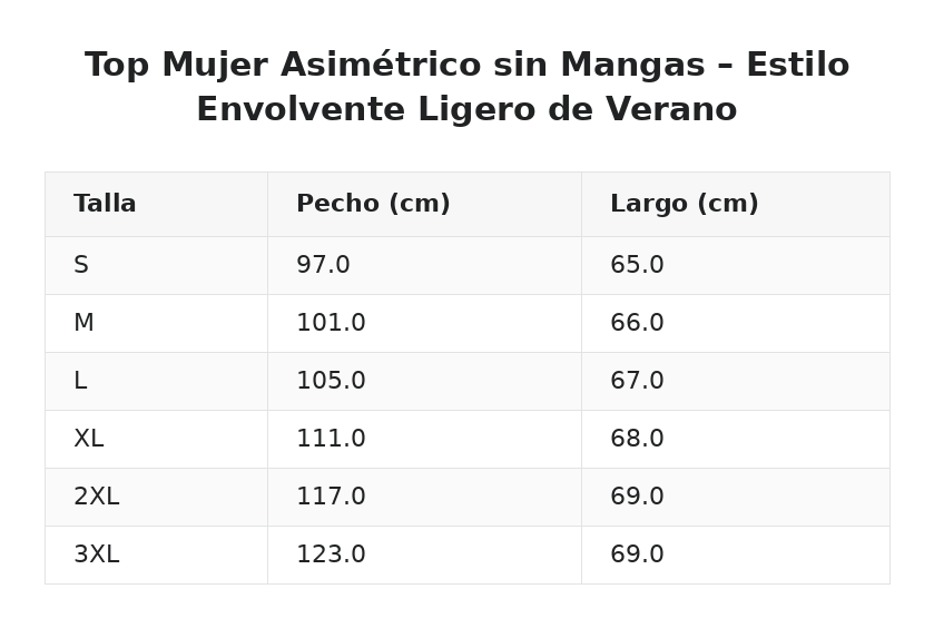 Top Mujer Asimétrico sin Mangas – Estilo Envolvente Ligero de Verano — guía de tallas
